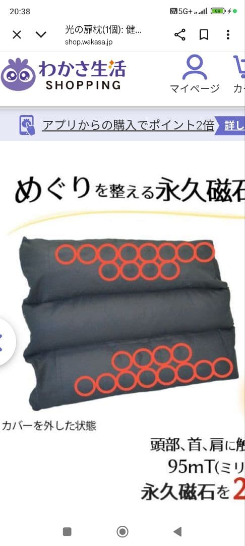 わかさ生活　光の扉枕　マグピローパワー　黒　95mT
