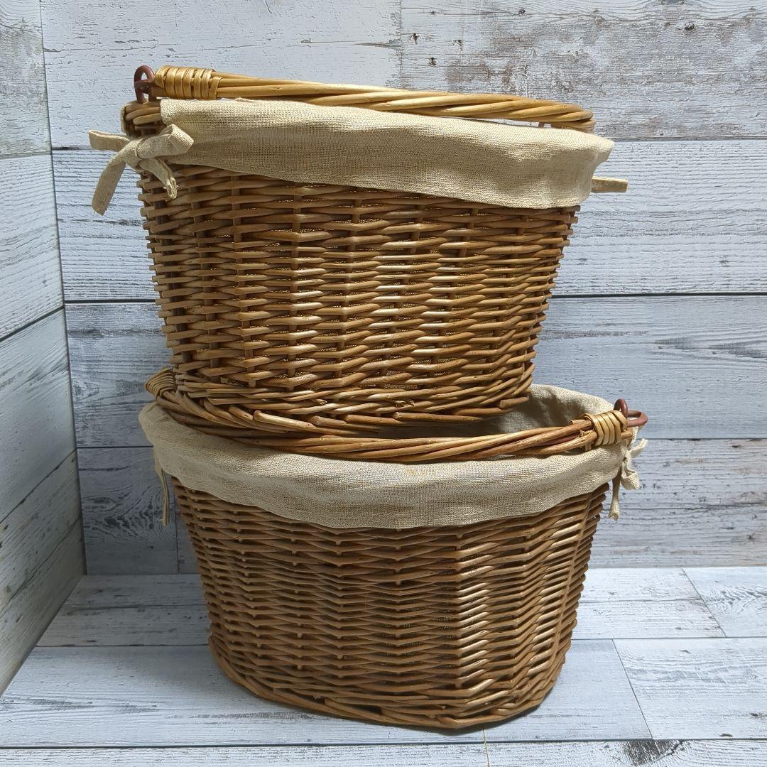 ❁専用❁籐製バスケット ラタン 持ち手付きかご 2個セット×2種類(計4個)