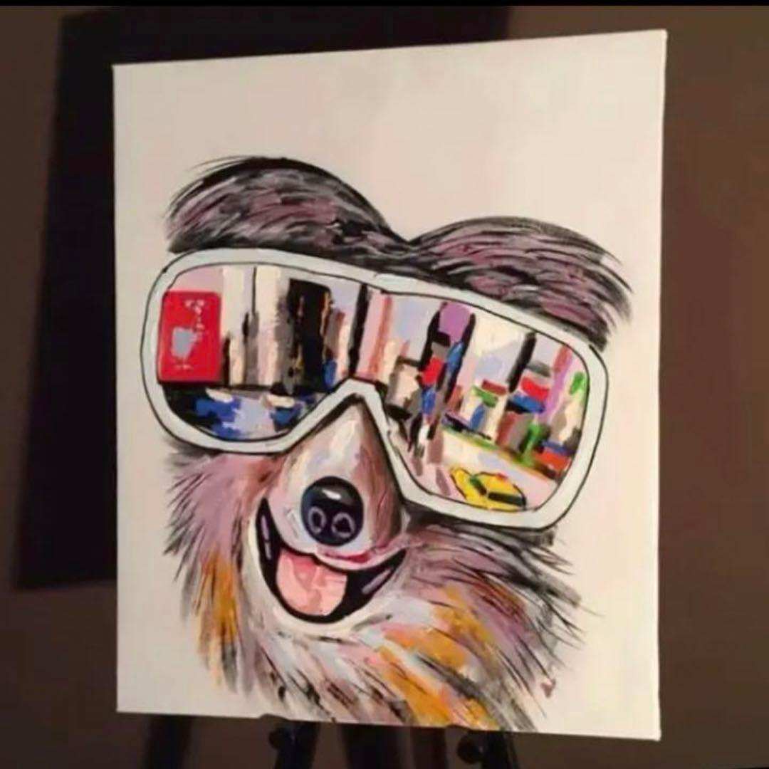 手書き油絵 ゴーグルドック 絵画 インテリア