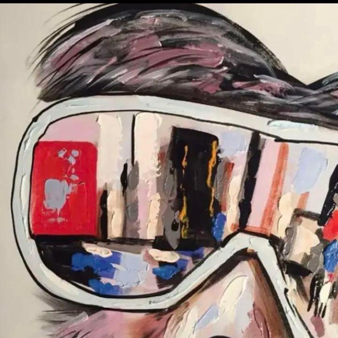 手書き油絵 ゴーグルドック 絵画 インテリア